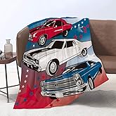Yunine car Blanket, 60 x 80 Inches Throw Blanket Old American Muscle car Pattern Soft Warm Blanket for Bed Couch Sofa Lightweight Travelling Camping Comfort Home Decoration for All Season