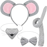 YESELR 4PCS Mouse Costume Accessories Set Mouse Ears Headband Tail Nose Bow Tie Grey Rat Costume Cosplay Dress Up for Halloween Party