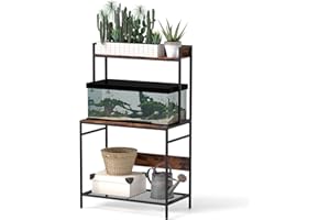 GOOFCXO 20-29 Gallon Fish Tank Stand with Plant Shelf, Heavy Metal Double Aquarium Stand with Stable Structure, 29.5" x 15.7"