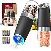 CIRCLE JOY Gravity Electric Salt and Pepper Grinder Set Automatic Salt and Pepper Grinder Set with LED Light, Battery Operated, Adjustable Coarseness, Large Capacity, for Home Kitchen BBQ