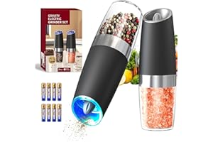CIRCLE JOY Gravity Electric Salt and Pepper Grinder Set Automatic Salt and Pepper Grinder Set with LED Light, Battery Operated, Adjustable Coarseness, Large Capacity, for Home Kitchen BBQ