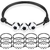 12Pcs Soccer Charm Bracelets Soccer Party Favors Soccer Beads Adjustable Wristband Inspirational Sports Ball Bracelet for Men Women Teens Halloween Christmas Birthday Party Gifts Soccer Favor for Team