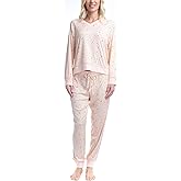 Ocean Pacific 2 Piece Women's Pajama Set - Soft Long Sleeve V-Neck Top and Joggers, Sandy Sundown