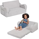 BestRoyal Extra Wide Toddler Chair, 2-in-1 Toddler Couch Fold Out, Convertible Sherpa Sofa to Lounger for Boys & Girls, Grey
