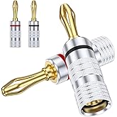 MOSWAG Banana Plugs 2 Pairs/4 pcs, Brass 24K Gold Plated Speaker Banana Plugs Closed Dual Screw Banana Connectors for Home Th