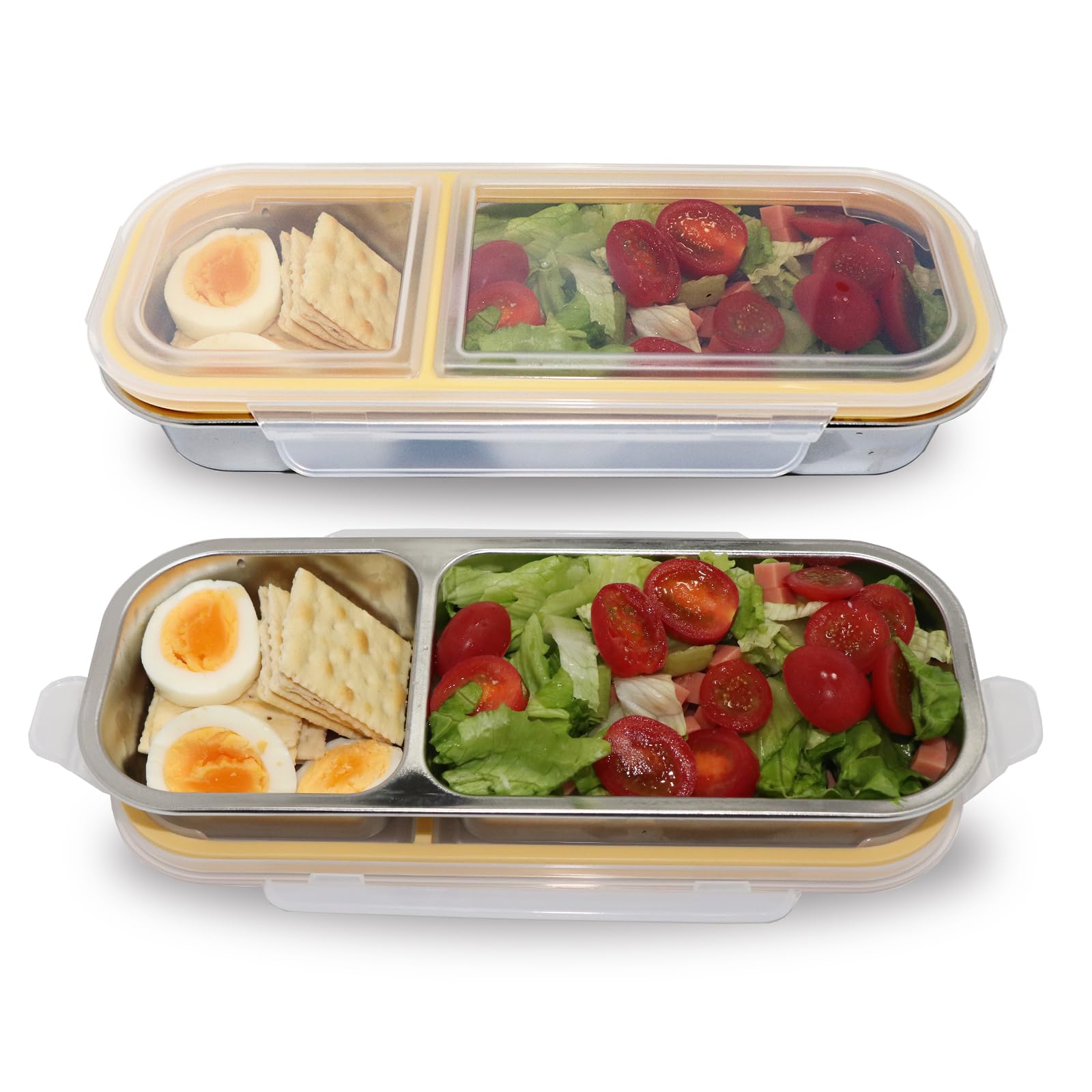 Photo 1 of *** 1 PACK *** Bahtoiuy 2 Pack Stainless Steel 2 Compartment Snack Containers,Reusable Snack Containers with Lids,Leak Proof Metal Lunch Box,Grab and Go Divided Bento Box for Home Travel Camping (700ml+700ml)