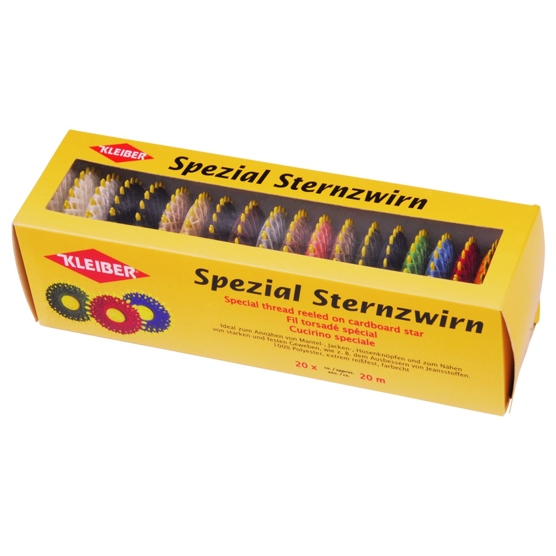 Kleiber Pack of 20 Different Coloured Polyester Threads, Yellow