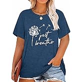 Womens Plus Size Dandelion Print Tshirt Cute Graphic Floral Tees Short Sleeve Summer Blessed Tee Tops