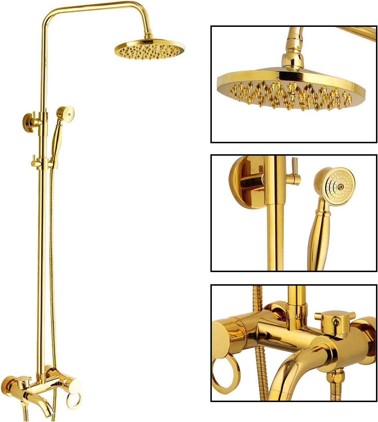 Polished Gold Shower Set 8 Inch Rainfall Shower Head Brass Shower