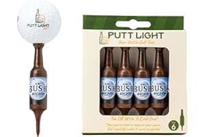 Putt Light Beer Bottle Golf Tees, Virtually Unbreakable and Recyclable Plastic Golf Tee 6 Pack, Golf Gift for Men, Bachelor Party Novelty Gift, for Golfers,3-1/4" Tall