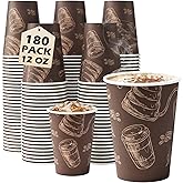 Huifany Coffee Cups 12 oz Paper Cups 180 Pack, Thickened Paper Coffee Cups Disposable 12 oz Coffe Cup, Hot/Cold Beverage Drinking Cup for Office, Home, Party
