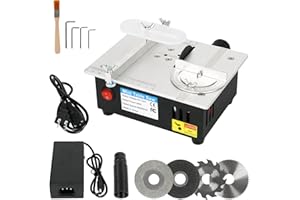 Mini Table Saw,96W Adjustable Small Precision Hobby Table Saw,Portable Precision Table Saws for Crafts,4 Blades, 7-Level Spee