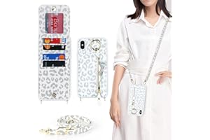 DEYHU iPhone Xs Max Phone Case with Card Holder for Women, iPhone Xs Max Case Wallet with Strap Credit Card Slots Crossbody with Kickstand Zipper Case for iPhoneXsMax - White Leopard