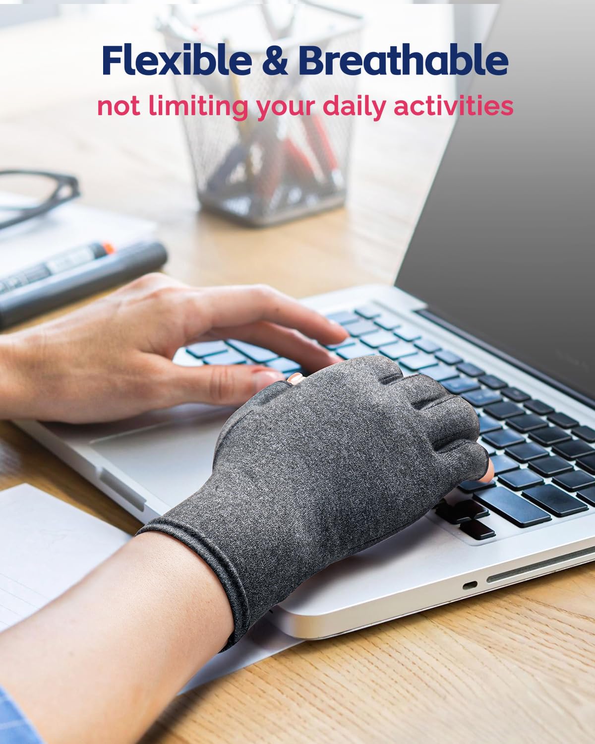 FEATOL Compression Arthritis Glove with Wrist Brace, Comfortable Fingerless Carpal Tunnel Hand Gloves for Women Night Support, Pain Relief for Rheumatoid Arthritis, Work, Typing - Right Hand, Medium