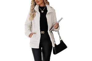 Vipwest Women's Full Zip Stand Collar Fleece Sherpa Jacket with Pockets (S-5XL)