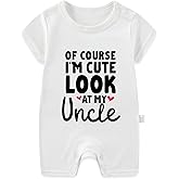 Meedkuqle Of Course I'm Cute Look at My Uncle Bodysuit, New Born Baby Essentials Must Haves Infant Short Sleeve Outfit
