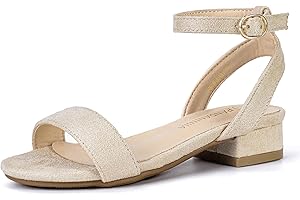 PANDANINJIA Girls Sandals Low Heels Dress Shoes Open Toe Flower Girl Wedding Party for Little Big Kid Dress Sandals