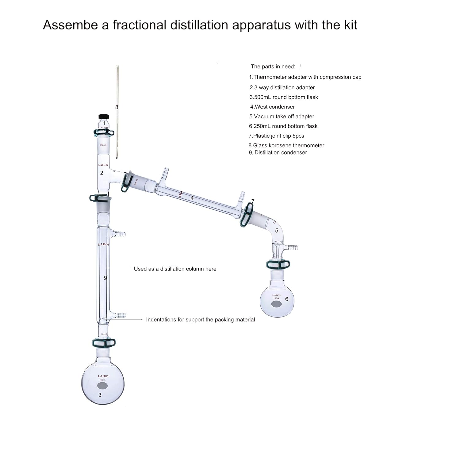 Laboy Glass Organic Chemistry Kit 24/40 Lab Glassware Set Distillation Apparatus 19pcs: Industrial & Scientific