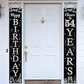 Happy 54th Birthday Door Banner Porch Sign Silver Black, Cheers to 54 Years Birthday Party Decorations Supplies for Men Women