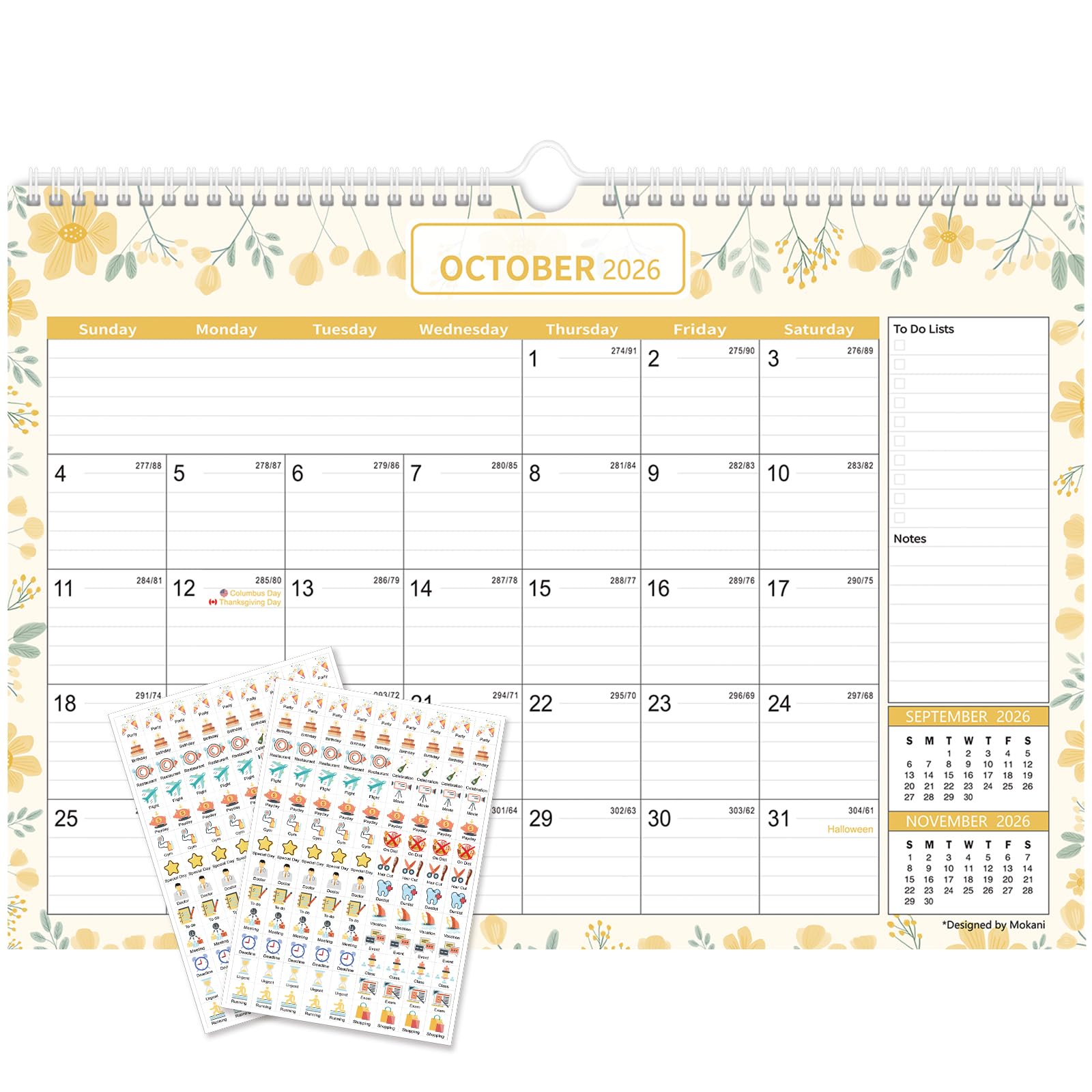 2026-2027 Calendar, Wall Calendar 2026-2027, Mokani 2026 calendar Large Month-to-View Wall Planner Jan.2026 to Jun.2027 with 234 Stickers, 12" x 17", 18 Months Perfect for Planning and Organizing