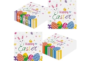 50 Pcs Happy Easter Napkins Disposable, 13 Inch Spring Bunny Napkins, 3-Ply Cute Easter Eggs Rabbit Flower Dinner Cocktail Pa