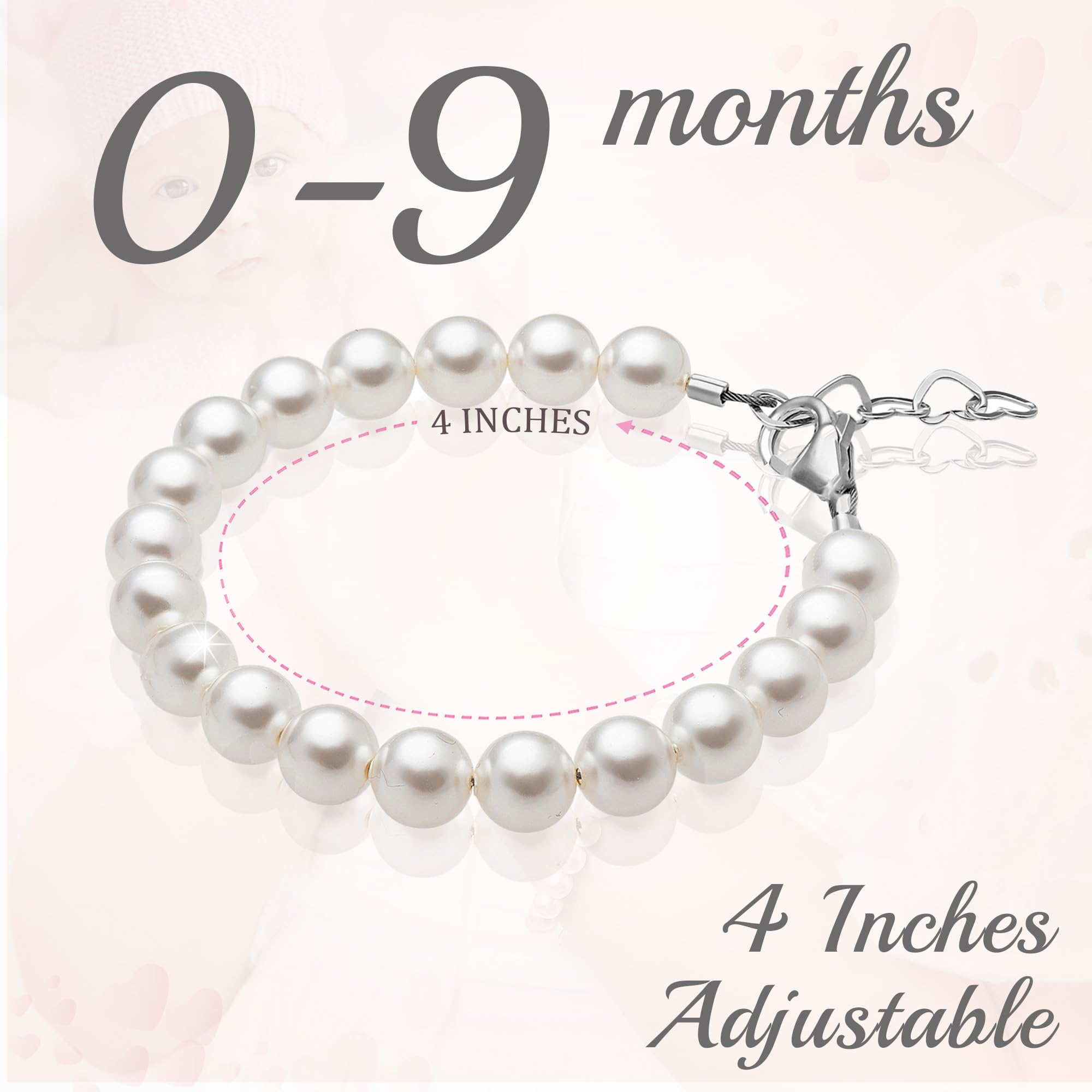 Baby Crystals Delicate Sterling Silver Bracelets for Girls with High End White European Simulated Pearls, Elegant Girls Jewelry, Pearl Bracelet for Birthday Gifts Flower Girls