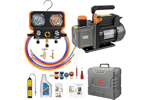 VTG VOGTEN R1234yf AC Vacuum Pump and Gauge Set,4.5CFM Vacuum Pump Manifold Gauge Kit for Auto HVAC Compatible with R1234yf,R404a,R134a,Includes Leak Detector,R1234yf Can Tap,Quick Coupler Adapters