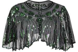 Vintage Beaded Sequin Shawl, for Women, 1920s Retro Flapper Cape for Fringe, Short Evening Party Wrap for Wedding Prom