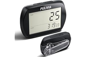 PULIVIA Pedometer for Walking 3D Step Counter with Clock, Accurate Steps Tracker Portable Pedometer with Clip, Simple Pedomet