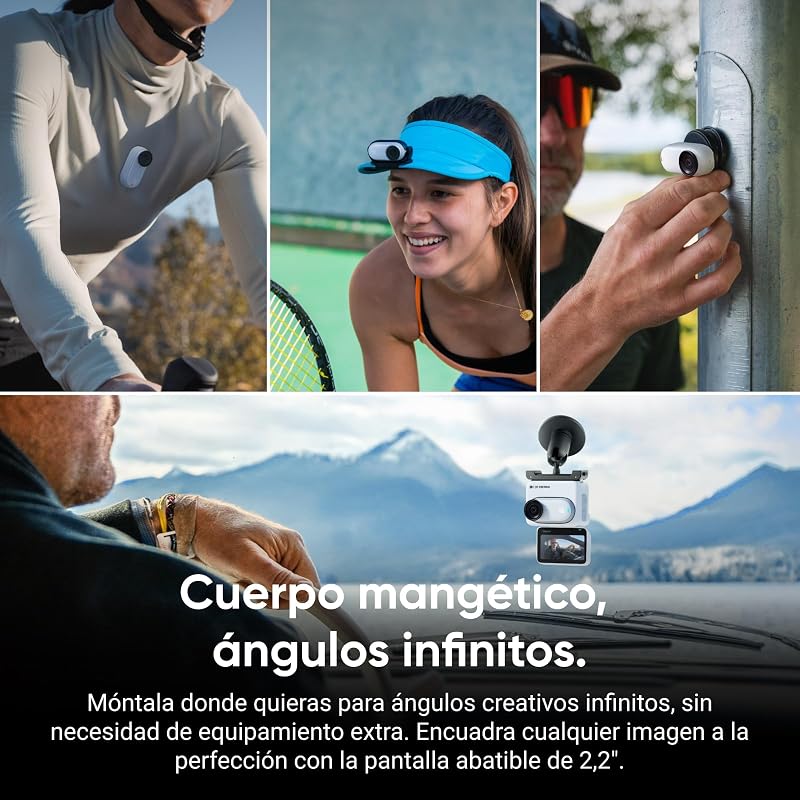 GO 3S Blanco(128 G), Cámara de vlogging 4K, Modo POV sin Manos, batería 140 min, edición IA e integración con Find My, Resistente al Agua 10 m, Montaje en Cualquier Sitio
