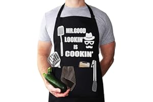 LYLPYHDP Aprons for Men, Mens Apron, Funny Aprons for Men, Funny Chef Apron, Mr. Good Lookin' is Cookin’ Apron, BBQ Grill Apron, Husband Birthday Gift, Gifts for Husband, Father's Day Gifts for Dad.