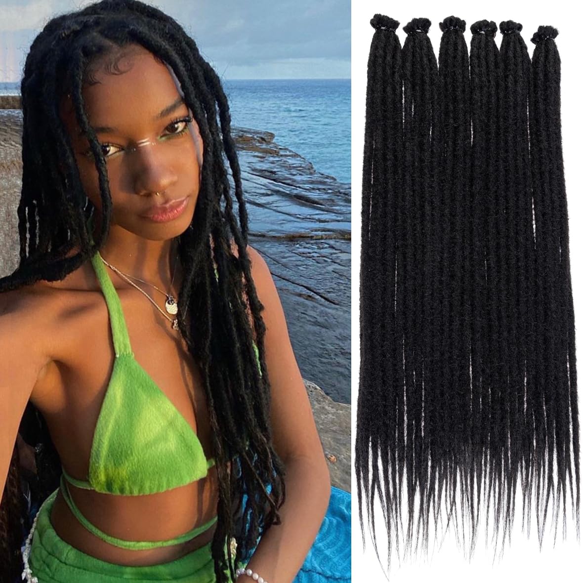 Leeven 18 Inch Dreadlock Extension 10 Strands Synthetic Single Ended Dreads Soft Handmade 0.6 Width Reggae Dreadlocks Black Hippie Dreads extensions /1B# โ image 1