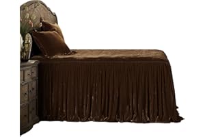H HIEND ACCENTS HiEnd Accents Stella Faux Silk Velvet 3 Piece Bedspread Set with 2 Pillow Shams, King, Copper Brown, Ruffle Skirt Romantic Western Modern Traditional Style Bedding, 1 Bed Spread and 2 Pillow Cases