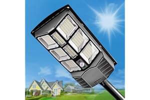 Baiston Solar Street Lights Outdoor: Dusk to Dawn Solar Parking Lot Lights with 3 Modes Motion Sensor Remote Control, 6000K 276 Leds Commercial Solar Lights for Outside, Backyard, Garage, Barn, Garden