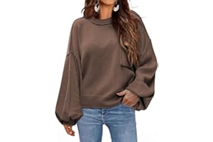 Dokotoo Women's Sweater 2024 Fall Winter Long Sleeve Casual Tops Ribbed Hem Knitwear Lantern Pullover Sweater