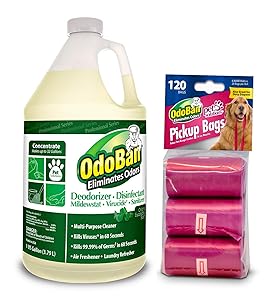 OdoBan Professional Cleaning and Odor Control Solutions, 1 Gallon Concentrate Eucalyptus Scent, and Dog Waste Pickup Bags, 120 Count
