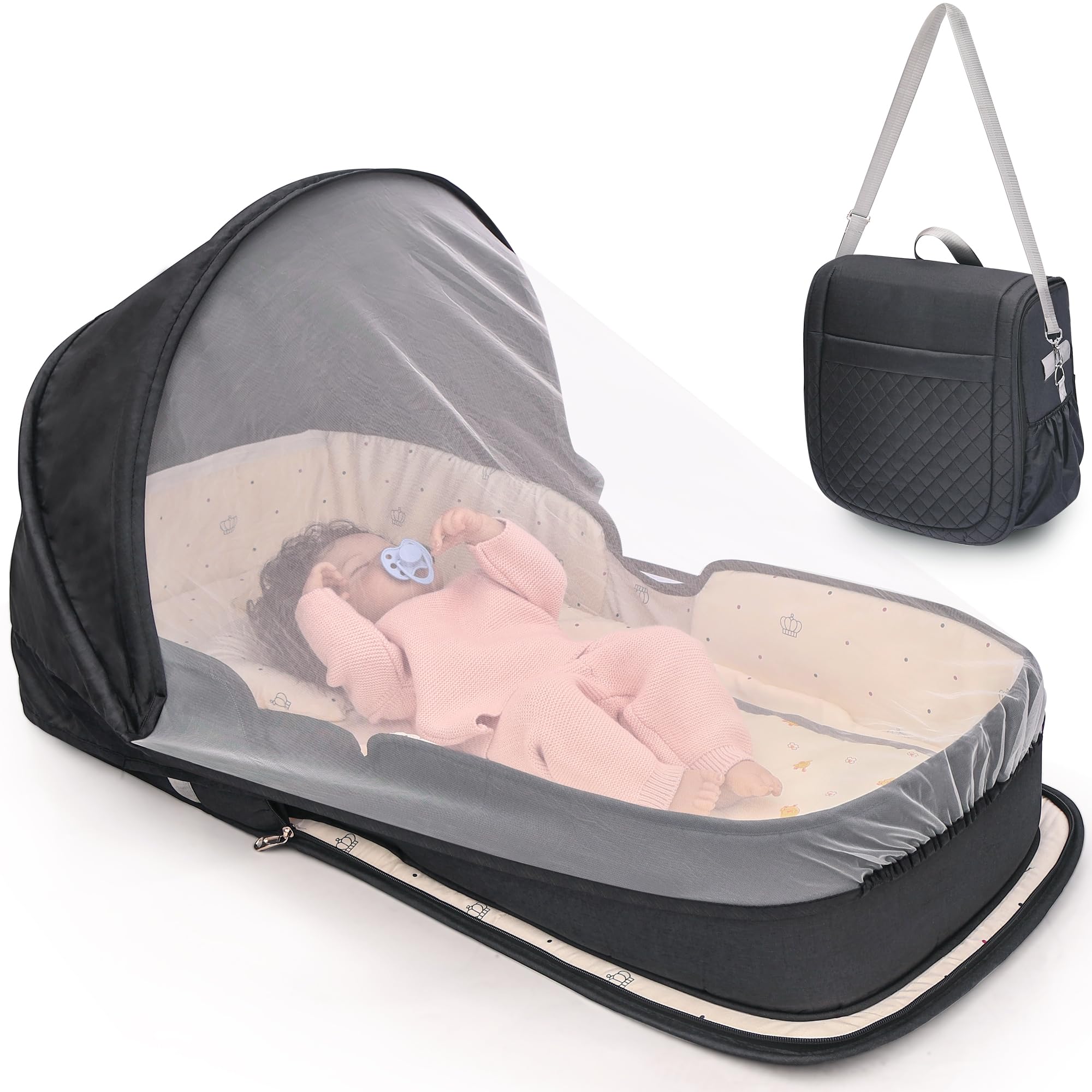 Photo 1 of YVMVDV Portable Travel Bassinet for 0-8M Baby, Portable Travel Baby Bed, Cosleeping Baby Bed with Mosquito Net, Lightweight and Foldable