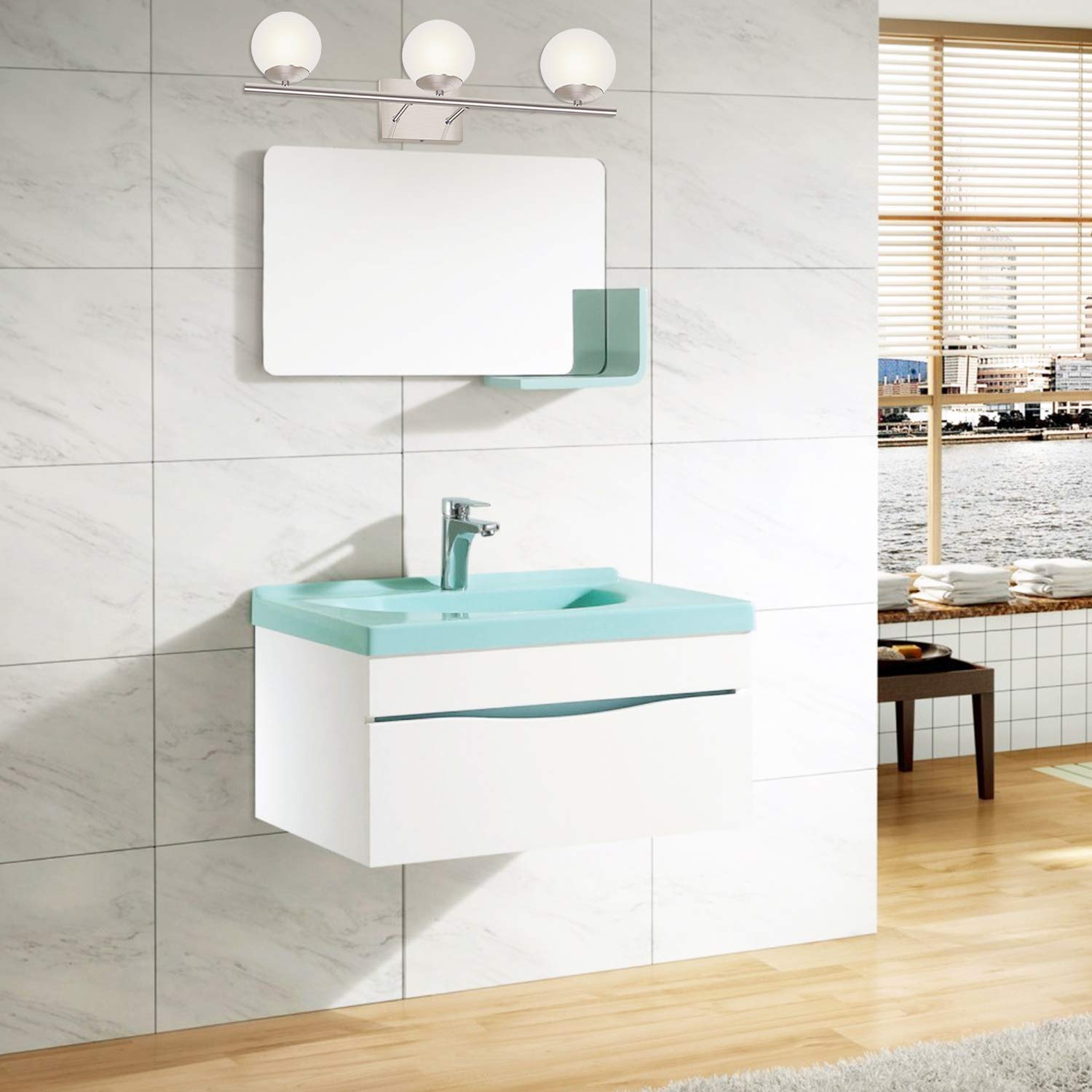 YHTlaeh New Bathroom Vanity Light Fixtures 3 Lights Brushed Nickel Glass Shade Modern Wall Bar Sconce Over Mirror