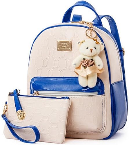Amazon リュックサック ポーチ セット おまけ 光沢 女子 スウィート 可愛い ガーリー エンボス エナメル かばん バッグ 白ブルー タウンリュック ビジネスリュック