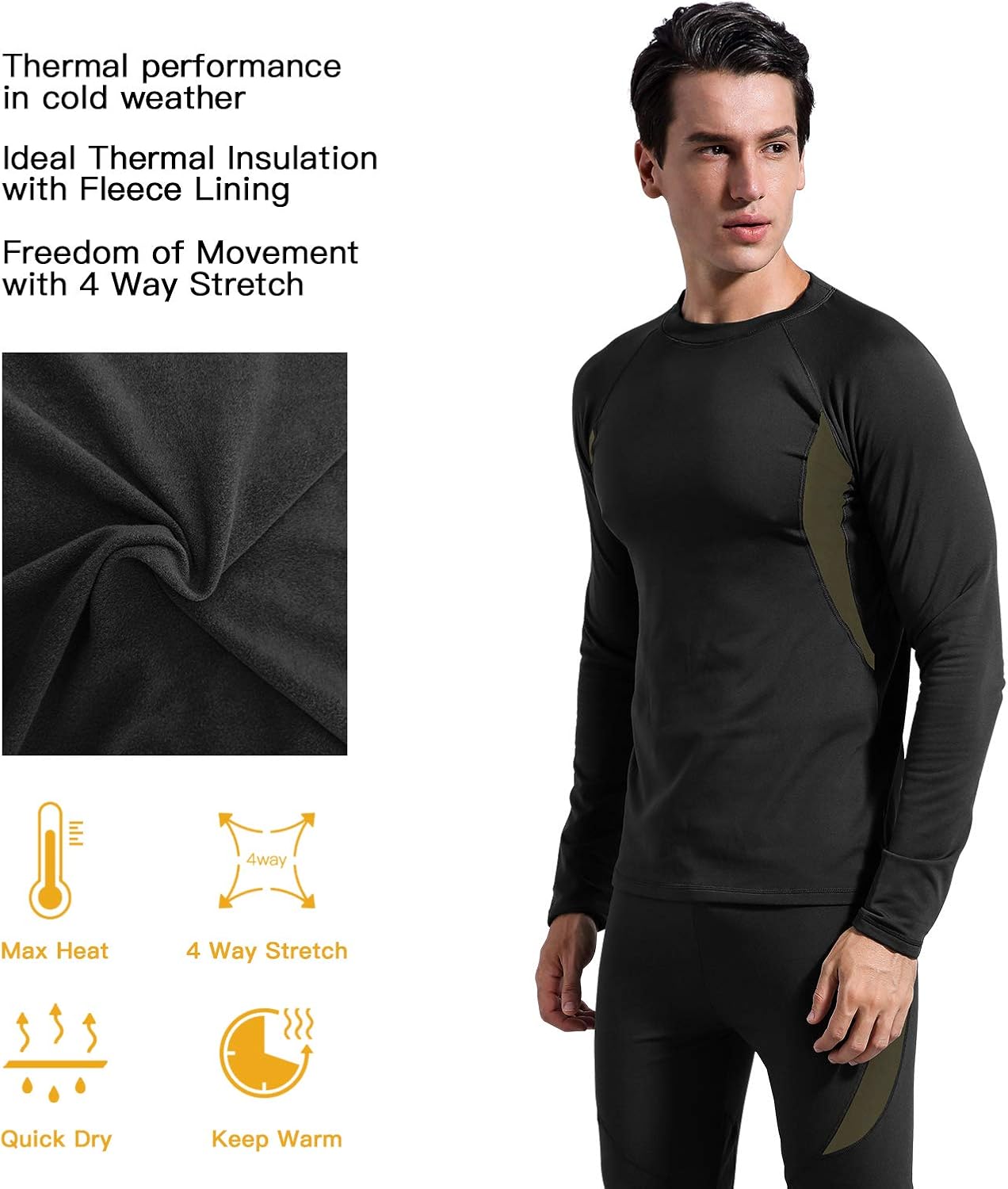 Thermal Underwear Set Winter Hunting Gear Sport Long Johns Base Layer Bottom Top at  Men’s Clothing store