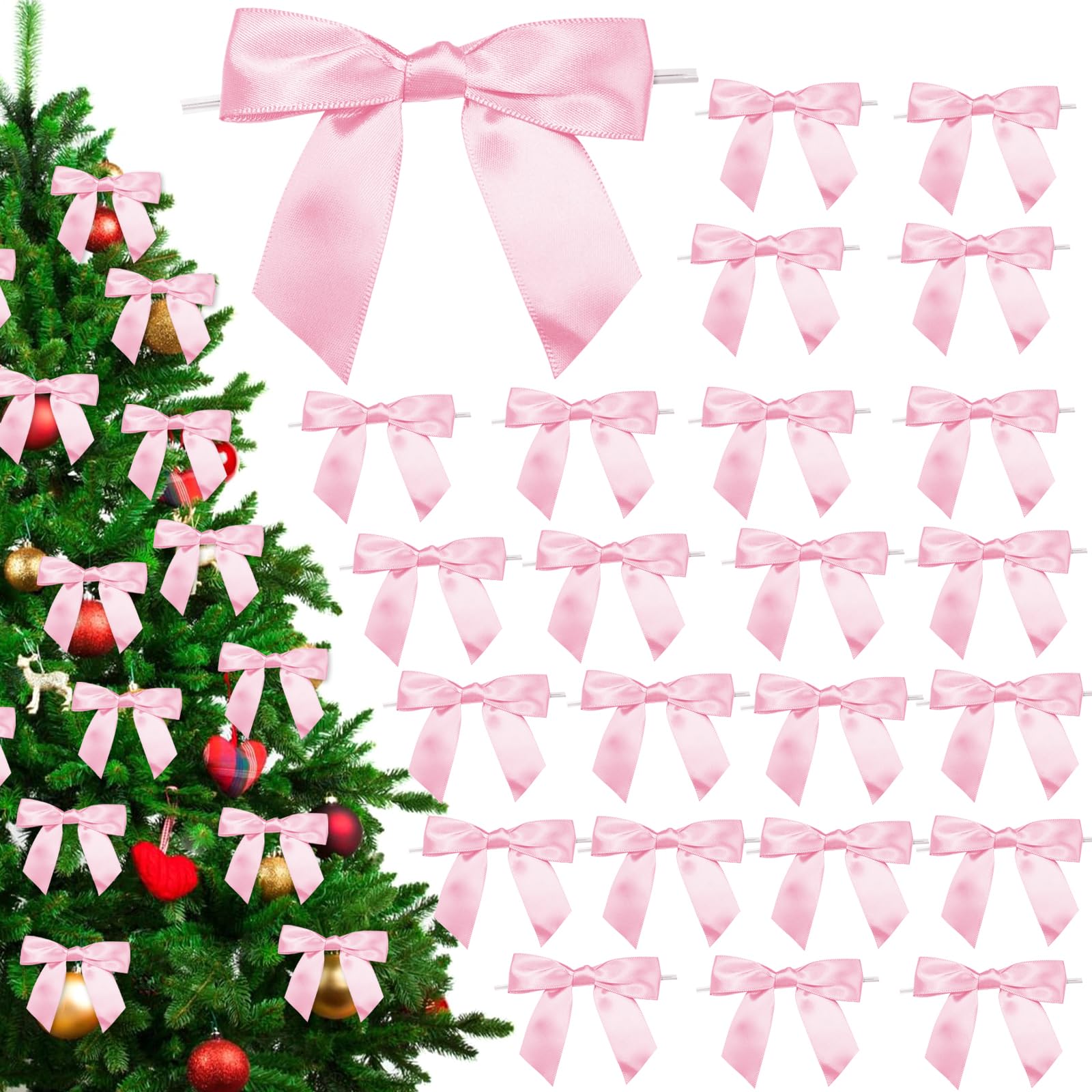 30pcs Christmas Bows for Christmas Tree Decorations, Xmas Ornaments Bows for Wreath, Garland, Gift Wrapping, Crafts, Wedding & Party Home Decor,Xmas Decor (Pink)