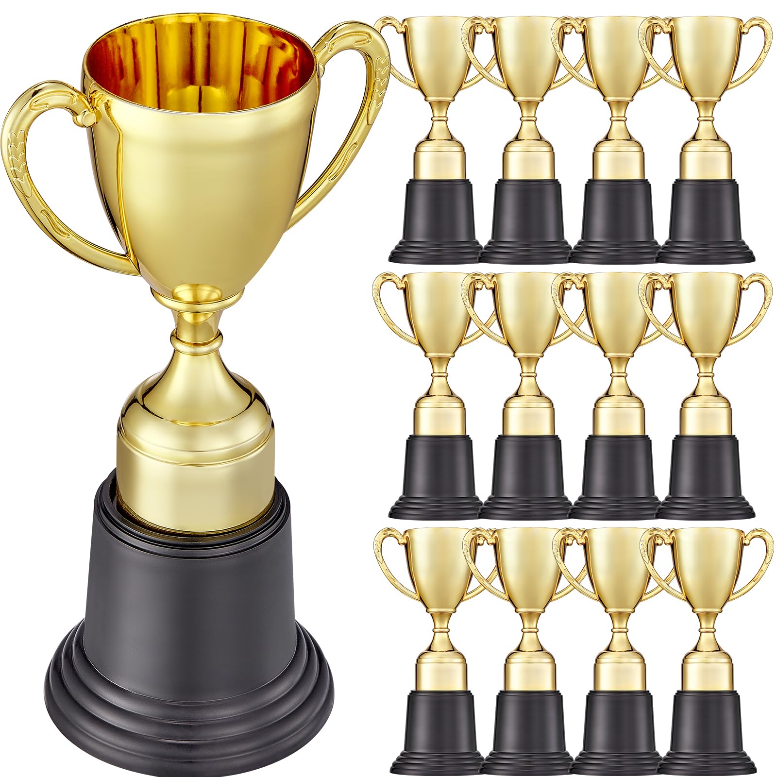 Photo 1 of 12 Pack 8 Inch Gold Award Trophies, Plastic Gold Award Trophy Bulk, designed for Sports events, Festival Celebrations, Party Games, Class Rewards, and Corporate Activities, for childand adults