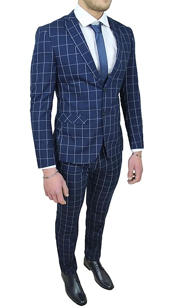 Abito completo uomo sartoriale blu quadri vestito elegante cerimonia ...