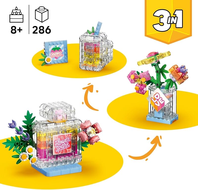 Creator 3-en-1 Flacon de Parfum au Décor Floral - Jouet - Maquette se Transformant en Vase avec Fleurs ou Smoothie - Décoration de Chambre d'enfant DIY - Cadeau Fille ou Garçon dès 8 Ans 31383
