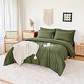 FMLIUY Queen Comforter Duvet Cover Set Olive Green - 7-Piece Bed in a Bag, Double Brushed Micorfiber All-Season Soft Bedding with Sheets & Envelope Pillowcases (88
