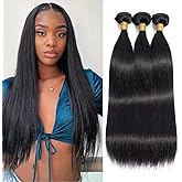Straight Bundles Human Hair 16 16 16 Inch Brazilian Straight Hair Bundles 100% Unprocessed Virgin Hair Weave Bundle Human Hair Extensions for Women Trippy Hair Bundle Natural Color