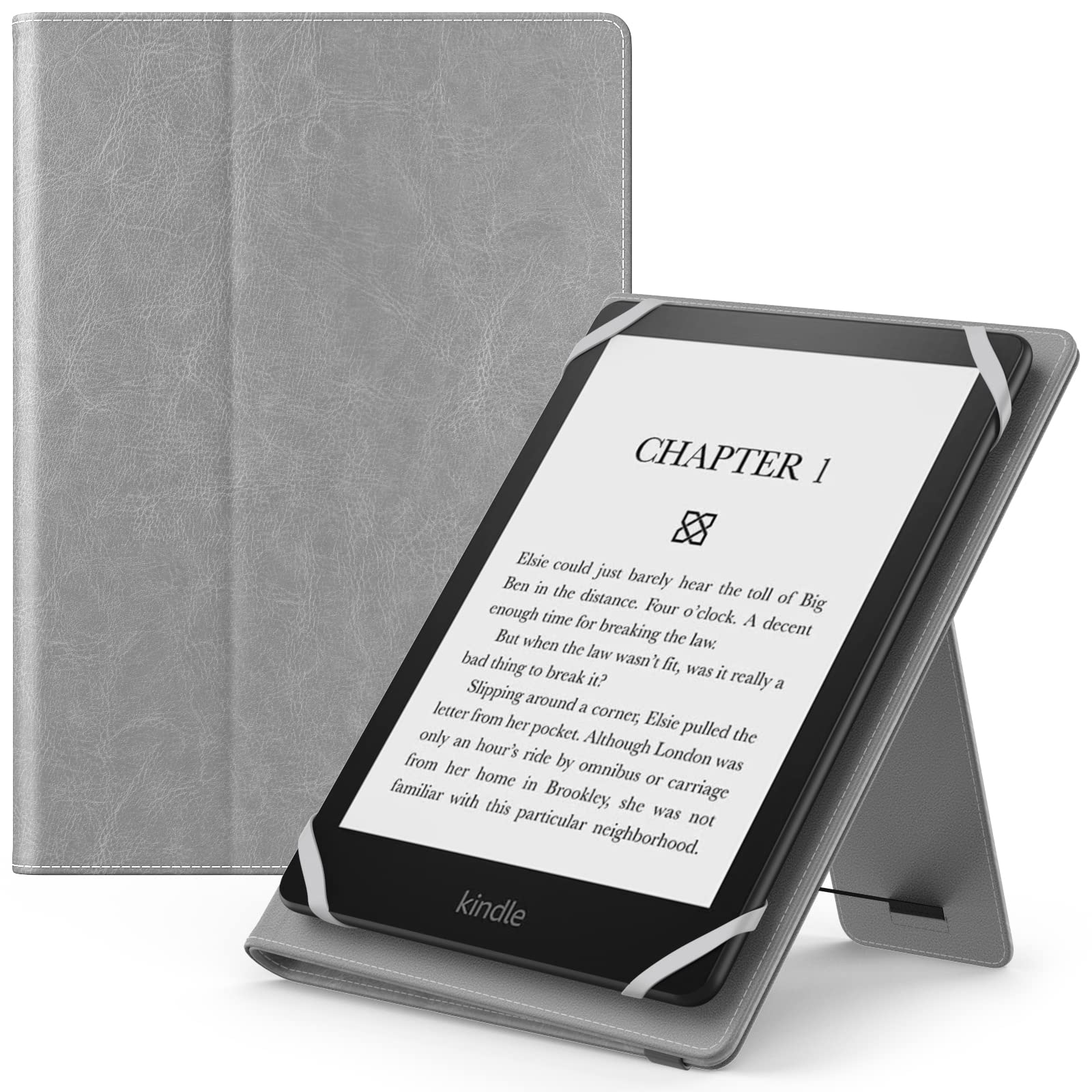 MoKo Universal Case for 6",6.8",7" Kindle eReaders Fire Tablet- Kindle/Kobo/Voyaga/Lenovo/Sony E-Book, Lightweight PU Leather Folio Shell Cover Case, with Hand Strap/Kickstand, Dark Gray — image 1