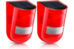 Qualirey 2 Pack Solar Sound and Light Alarm Motion Sensor 129db Outdoor Security Siren Waterproof Motion Activated Detector Alarm 6 LEDs Flash Warning Strobe System for Home, Farm (Red)