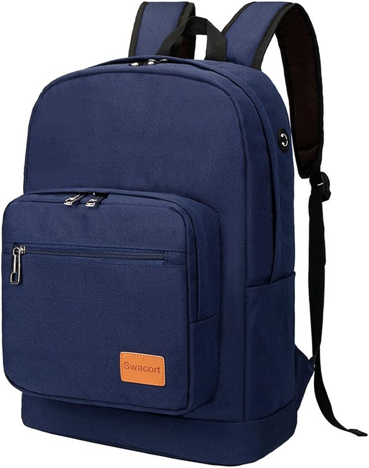Swacort Lightweight Canvas Backpack School Bag Travel Daypack Right Pack Fits Under 15-Inch Laptop and Notebook, Navy