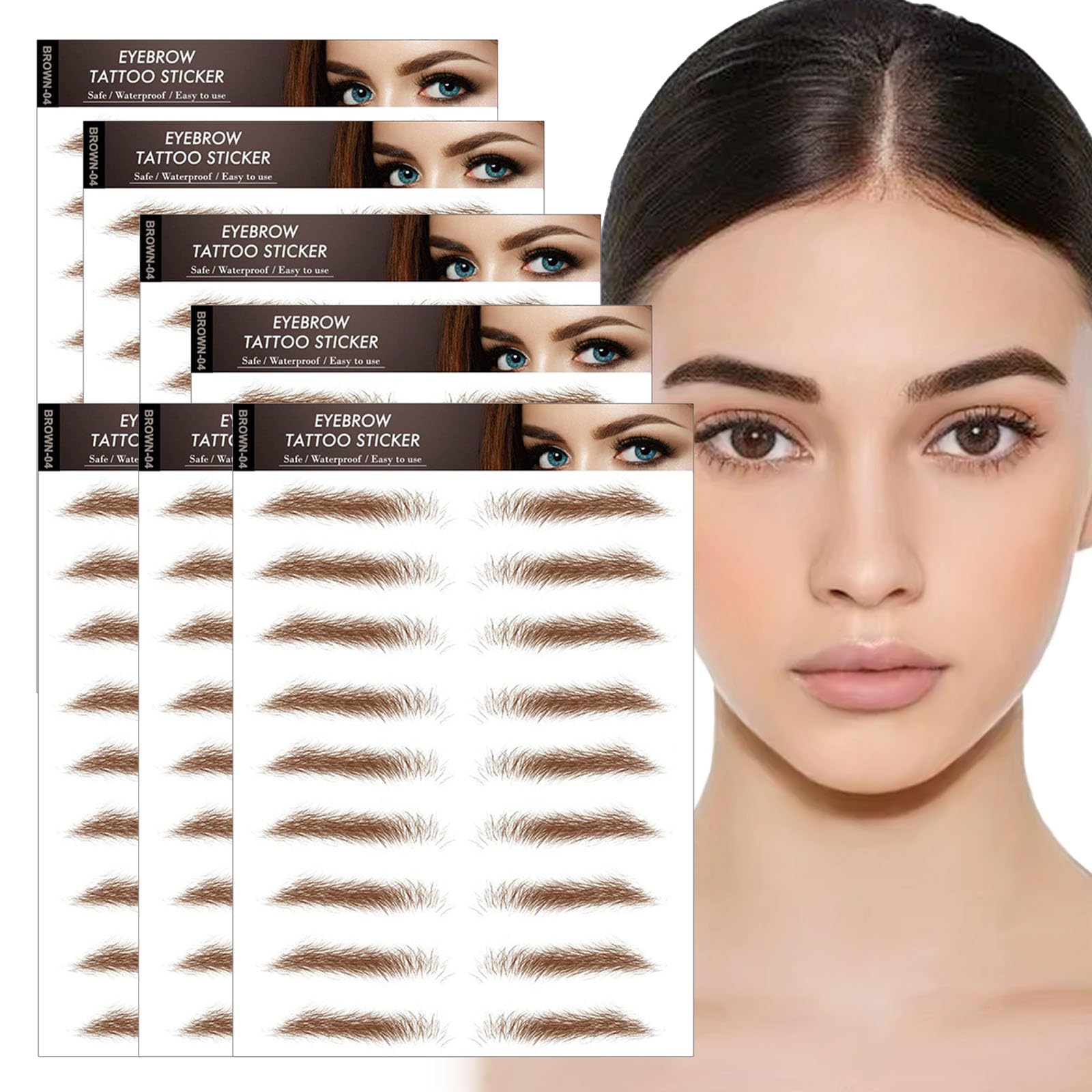 AWAVM 7Sheets/77Pairs 4D Hair-Like Tattoo Stickers Waterproof Natural Fake Eyebrow Stickers,Long Lasting Eyebrow Grooming Shaping Perfect for Women and Girls (Brown-04)